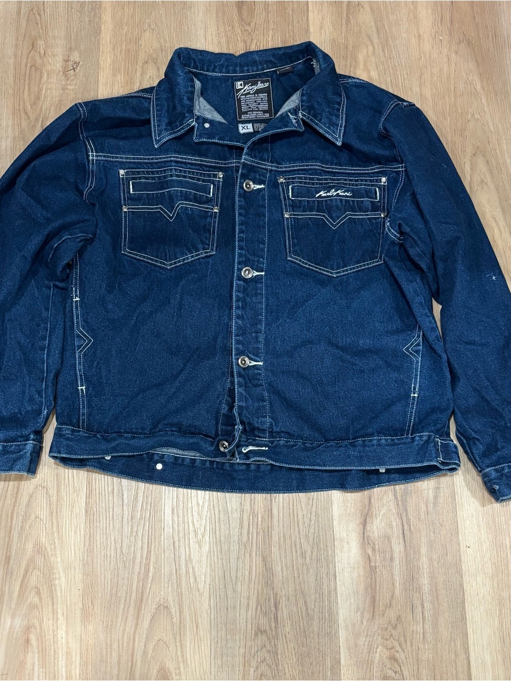 Men's Dark Blue Denim Jacket by Karl Kani - Lightweight Shirt Jacket